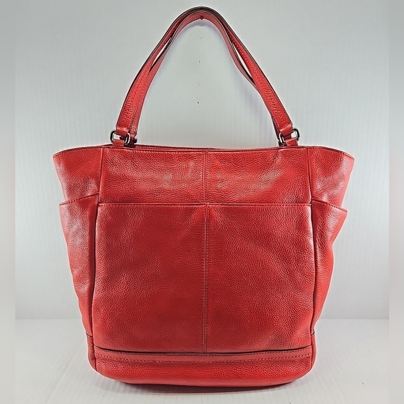 Coach Park North South Shoulder Tote Bag Red Pebbled Leather Large Purse Carry - Picture 8 of 16